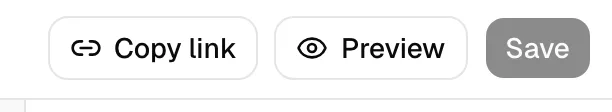 The form builder top toolbar with the Copy link button highlighted, next to Preview and Save.