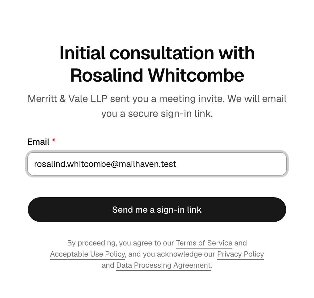 The meeting sign-in screen with the email field and the Email me a sign-in link button.
