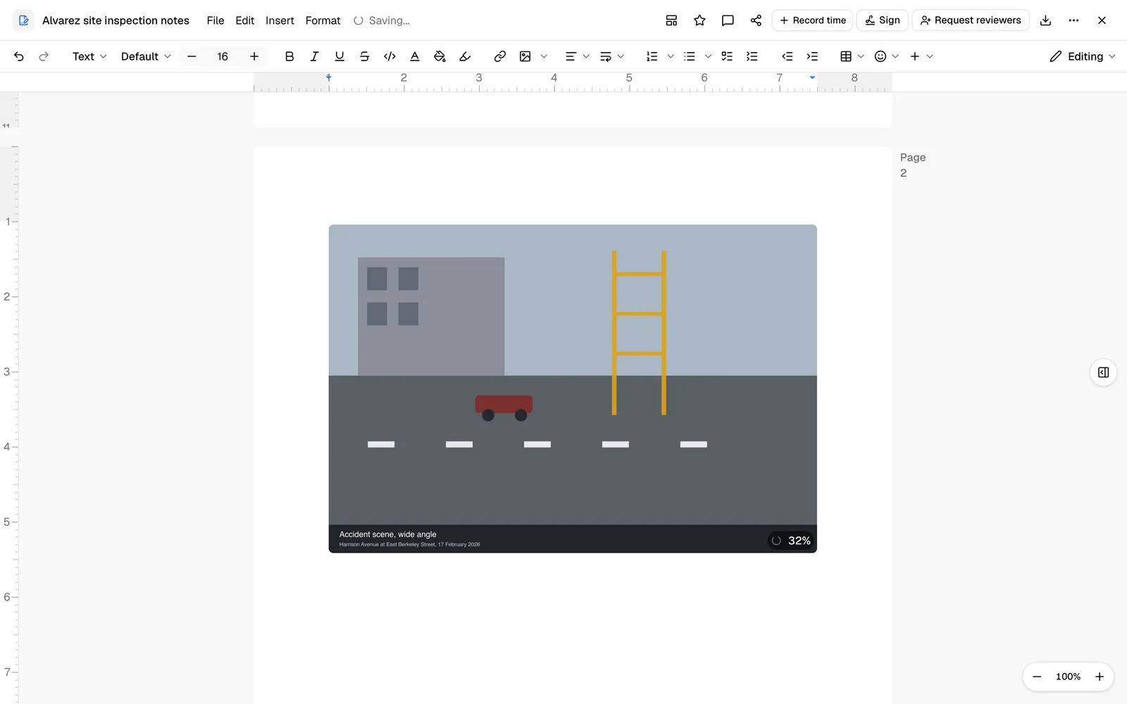 The editor page with an image mid-upload, showing the placeholder with its progress indicator.