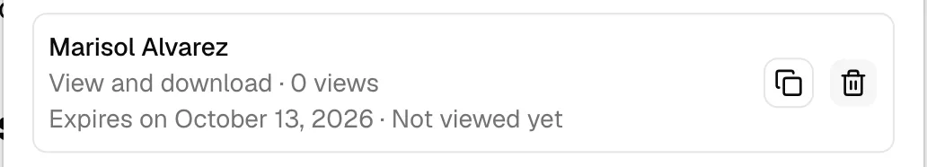 A row in the Active links list with the trash (revoke) button highlighted.