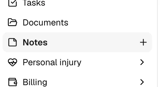 The sidebar Notes row with the trailing + button highlighted.