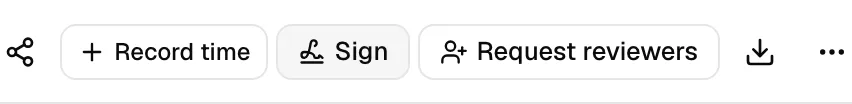 The editor header with the Sign button highlighted between the record time control and the download icon.