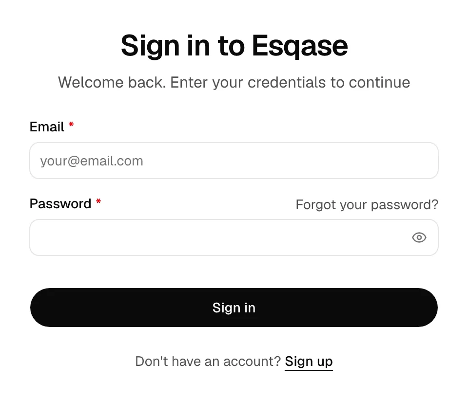 The sign-in screen reached from an invitation link, with the Email, Password, Sign in button, and the Sign up link highlighted.