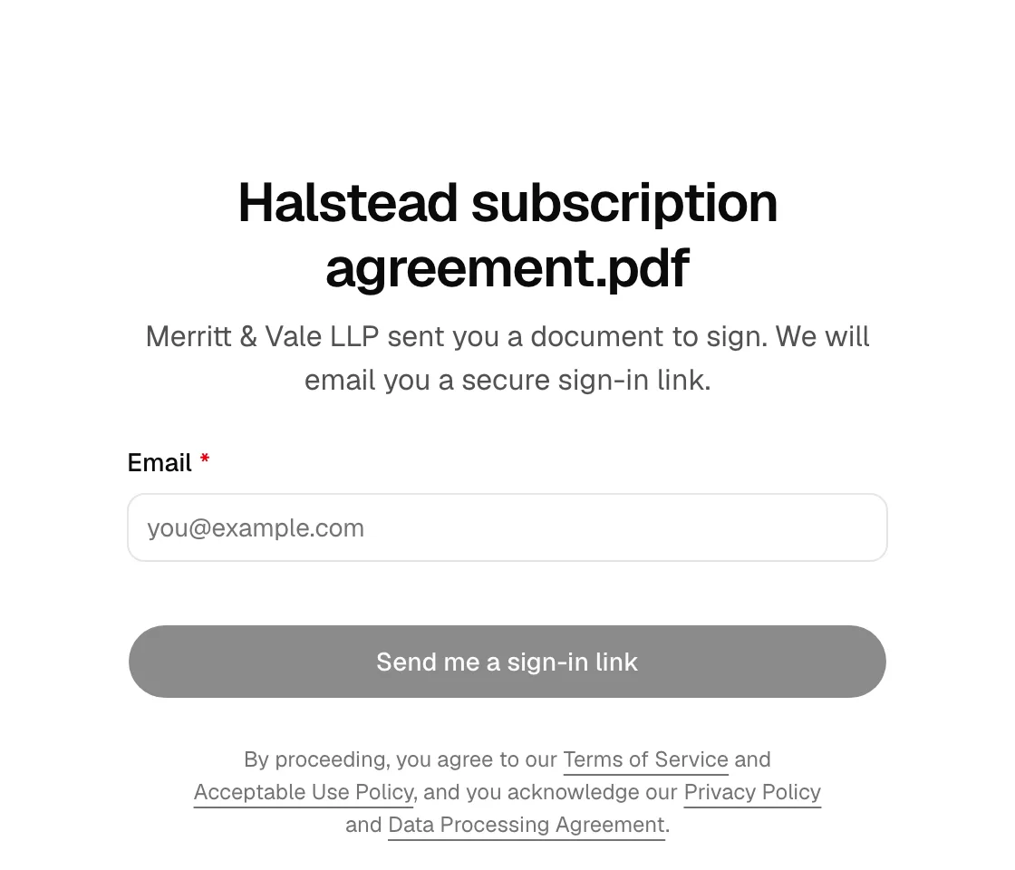 The "Enter the email the firm has on file" unlock panel with the email field and the Email me a sign-in link button. Highlight the button.